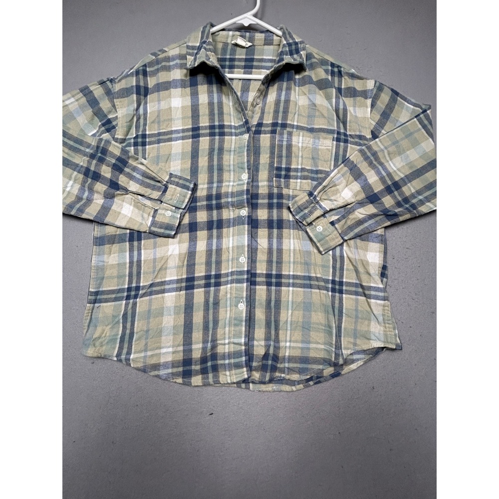 Aeropostale Plaid Shirt Cotton Blend Blue Green White Medium Womens